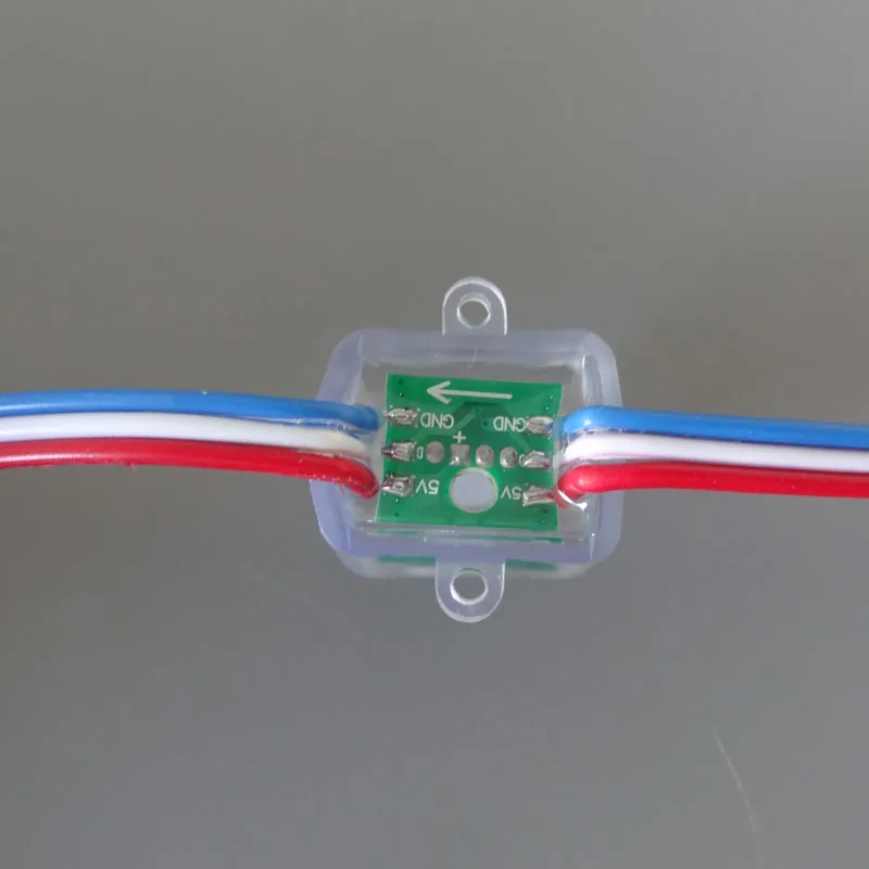 

Square type with color wire(20AWG) addressable DC5V 12mm through hole WS2811 led smart pixel node,IP68 rated;50pcs per strand
