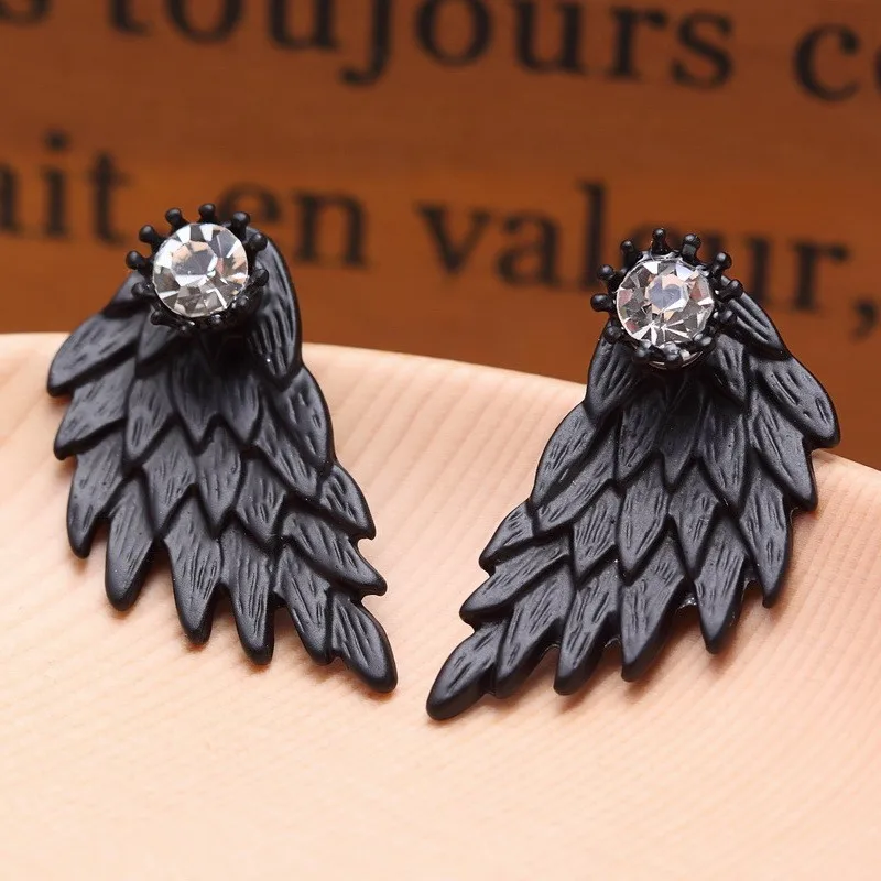 Black Gold Silver Plated Gothic Angel Wings Rhinestone Alloy Stud Earrings in Earrings