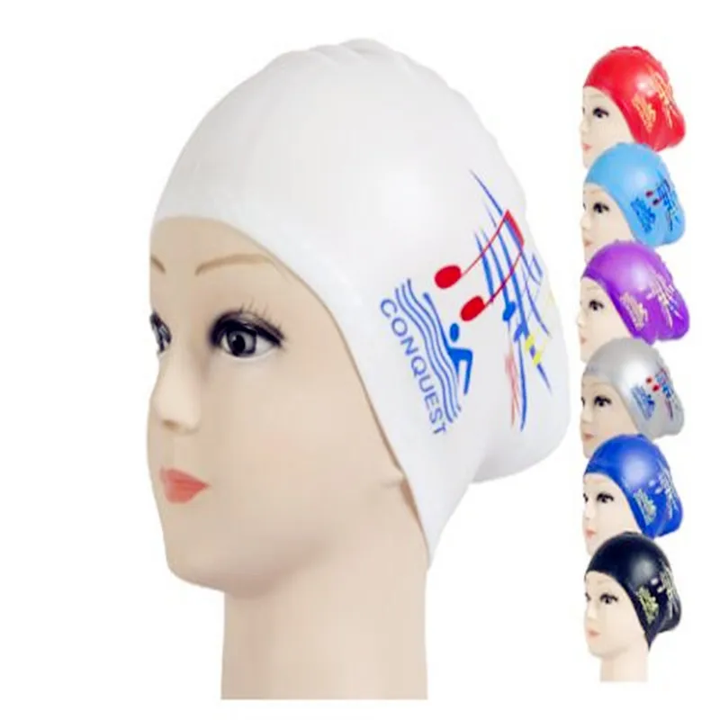 Women swimming caps Silicone Long Hair Girls Waterproof Swimming Cap Ear Cup BL 