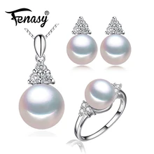 Fenasy натуральный жемчуг ювелирные наборы 925 Серебро кулон ожерелье для женщин жемчужные серьги гвоздики и свадебные кольца