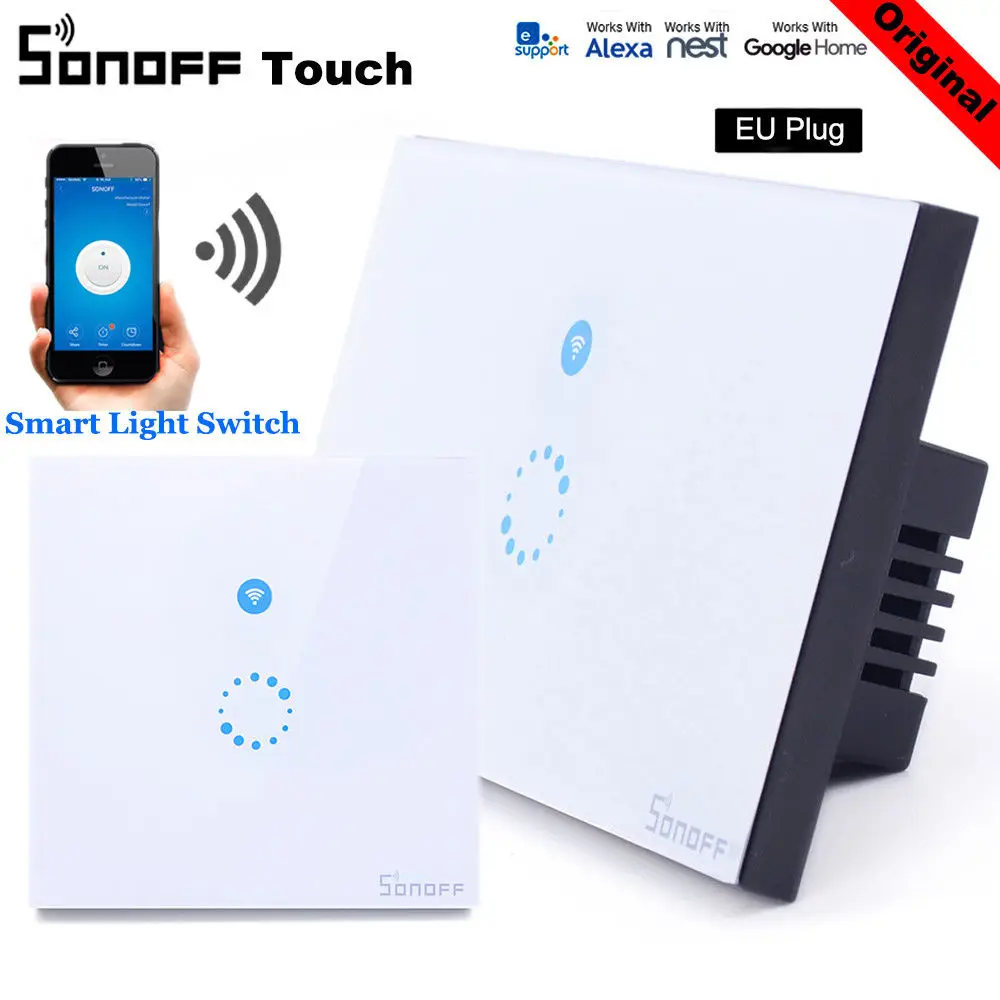 Itead Sonoff Touch/T1 EU Wifi настенный сенсорный выключатель 1 комплект 1 способ беспроводной дистанционный светильник релейное управление приложение работа с Alexa Google Home