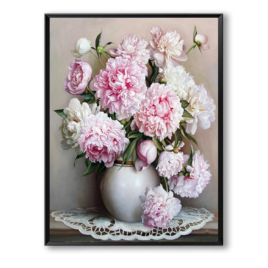 Canvas Pink Flower DIY Painting By Numbers Wall Art Paint By Numbers