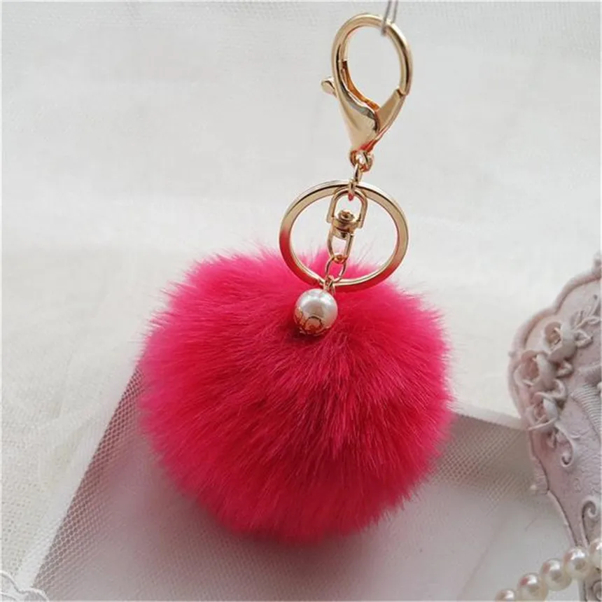 

Vehicle 2016 New Imitate Rabbit Fur Ball Tassel Car Keychain Handbag Key Ring Red Color