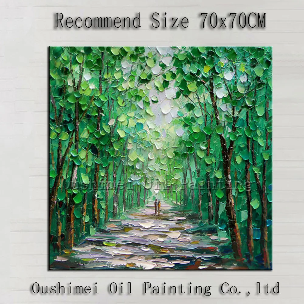 

High Quality Fresh Colors Green Landscape Oil Painting On Canvas Double Walking In the Beautiful Green World For Wall Decorative