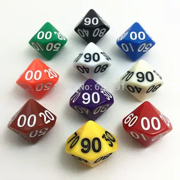 

10pcs/set T&G Colorful D10% Dice Set Opaque effect,dnd 10 side Digital number 00-90 for Rpg Board Game