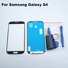 Black Front Outer Glass Lens for Samsung Galaxy S4 SIV S 4 S IV i9500 GT-I9505 +3M sticker + Tool Kit Cellular Parts