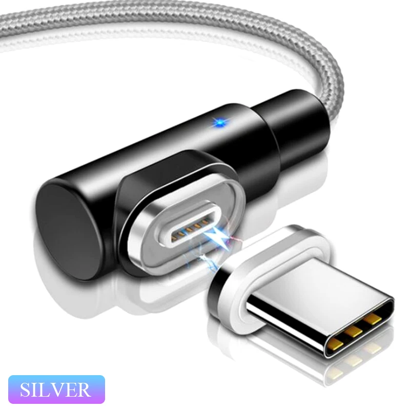 Магнитный кабель Micro usb type C для iPhone Lighting Cable 1 м 3A провод для быстрого заряда магнит на 90 градусов быстрое зарядное устройство для huawei P30 - Тип штекера: Sliver