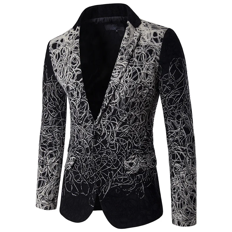 

High End Fashion Art Men Blazers Streetwear Autumn Winter Outerwear Plus Size Casual Single Button Slim Fit Jackets For Male 5XL