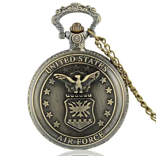 Classic Vintage Bronze United States Air Force Quartz Pocket Watch Retro Men Wom Classic Vintage Bronze United States Air Force Quartz Pocket Watch Retro Men Wom