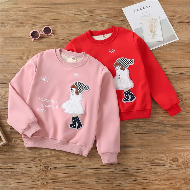 

Children hoodies Baby Girl Sweatshirts Kids Winter thick warm Clothing Tops for Girls Hoodie pink red velvet fleece 120~160