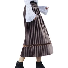 Бархат плиссированные юбки осень Новая мода Винтаж Повседневное длинные Юбки для женщин Для женщин S лоскутное эластичной сетки Высокая талия юбка Для женщин