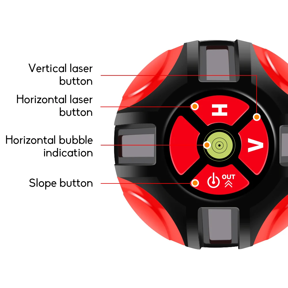 Красный лазерный нивелир, 5 линий, 6 точек, 360 градусов, поворотный, перекрестный, лазерный, самонивелирующийся, наклонный, открытый, горизонтальный и вертикальный, Nivel лазер