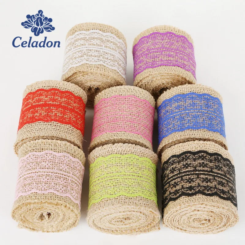 2Meter 6cm Natural Jute Burlap Roll Hessian Lace Ribbon For Vintage Rustic Wedding Decoration Christmas Party Supplies | Дом и сад