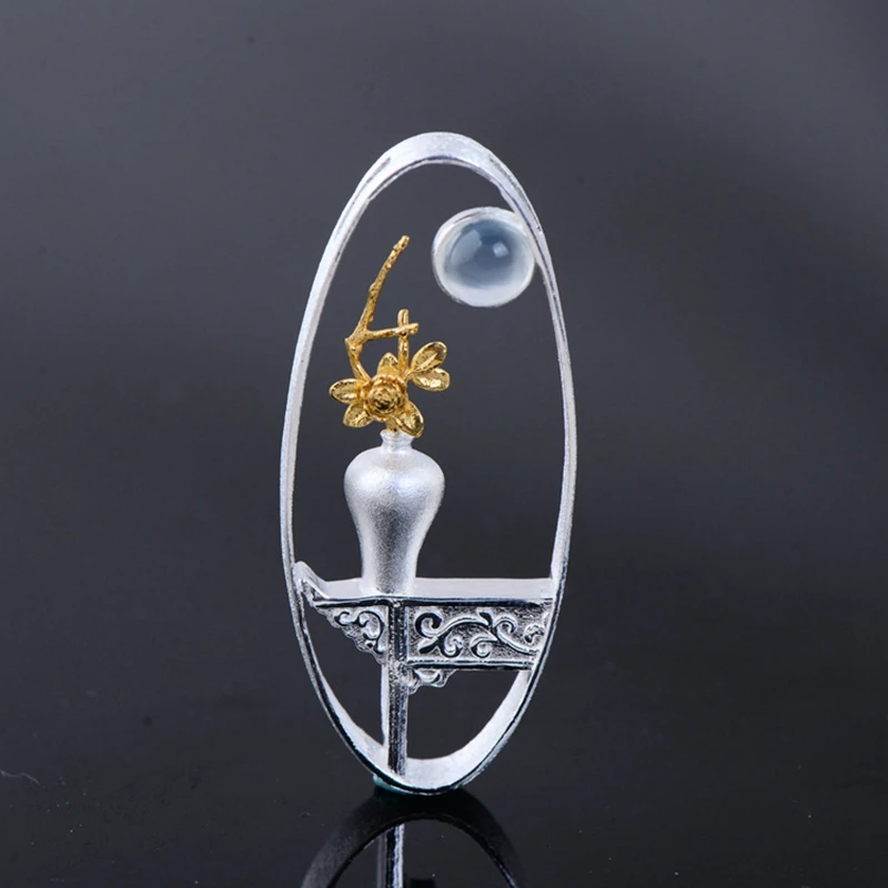 

925 sterling silver vase natural moonstone pendant gold handmade flower silver 925 pendant with stone for women fine jewelry