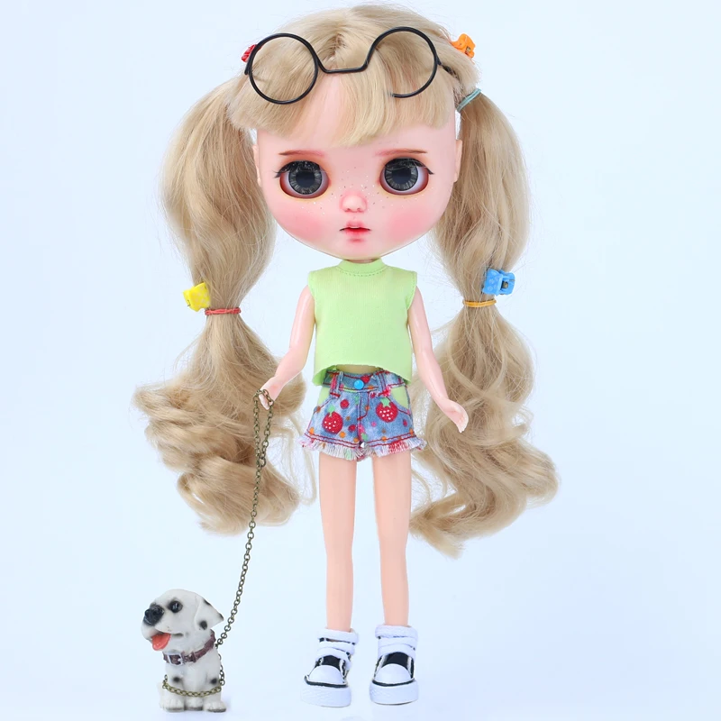 

Cute Blyth Doll Clothes Strawberry Pants Shorts + T-shirts for Licca, Azone, Middle Blyth, OB11 1/6 Doll Clothes Accessories
