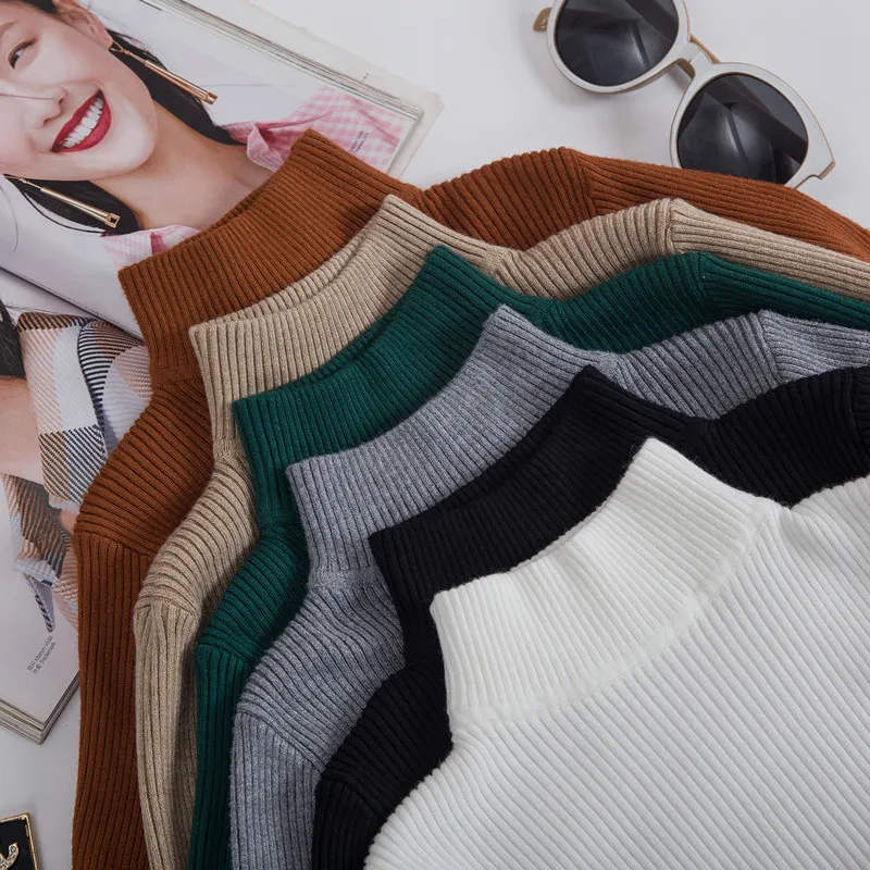 2018 Autumn Winter Women Solid Pullovers Sweater Knitted Elasticity Casual Jumper Fashion Slim Turtleneck Warm Female Sweaters | Женская