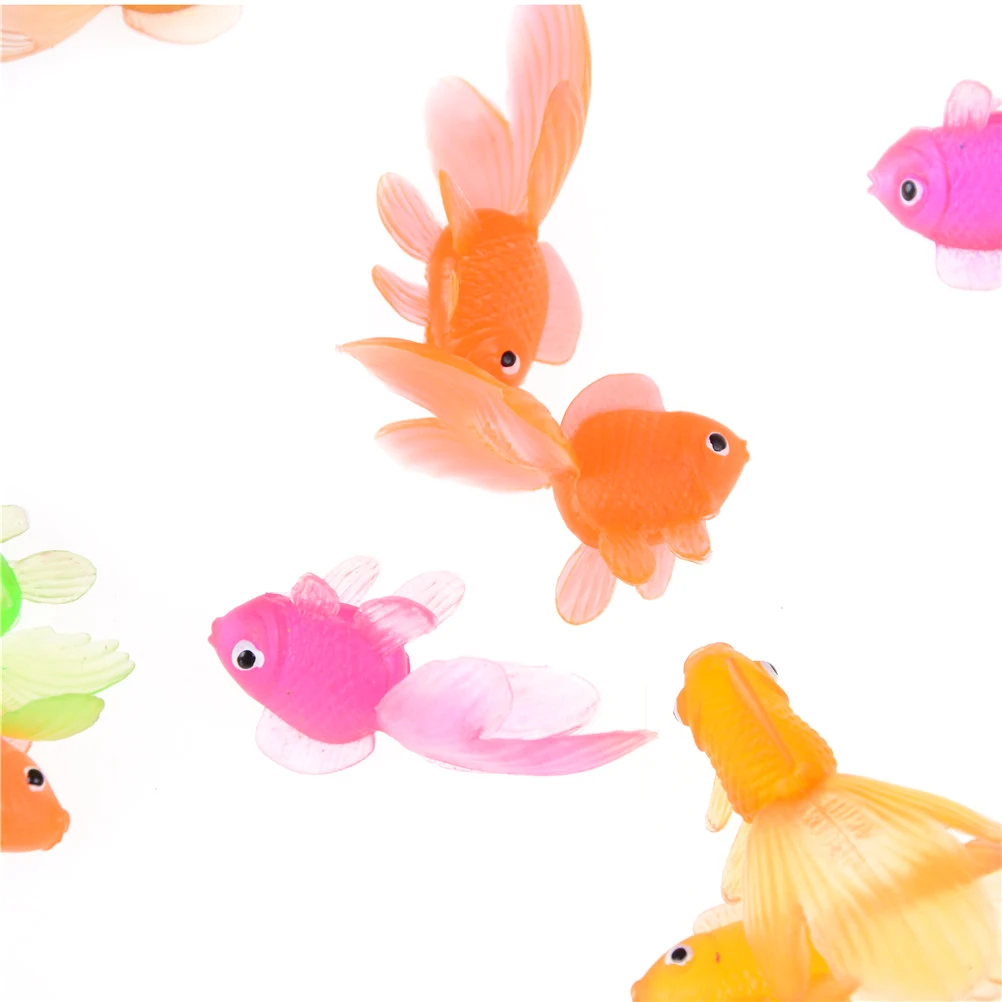 20 шт./лот, мягкая резиновая Золотая рыбка, маленькая золотая рыбка, детская игрушка, пластиковая имитация, маленькая золотая рыбка, случайный цвет, 4 см