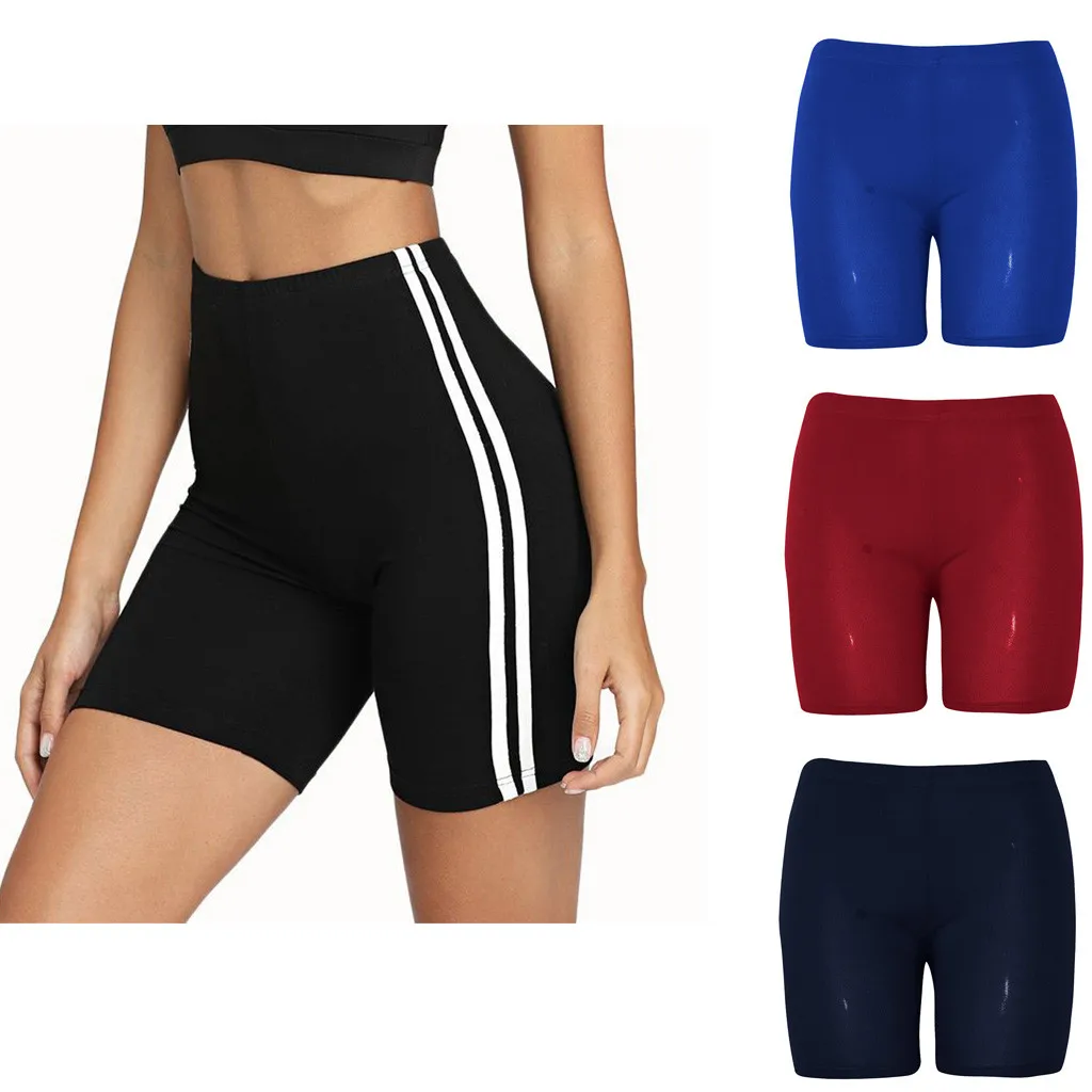 Shorts Spodenki Damskie Shorts Women Pantalones Cortos Mujer Korte Broek Dames Mid Waist Stripe Fitness Hips Tight Shorts Z5