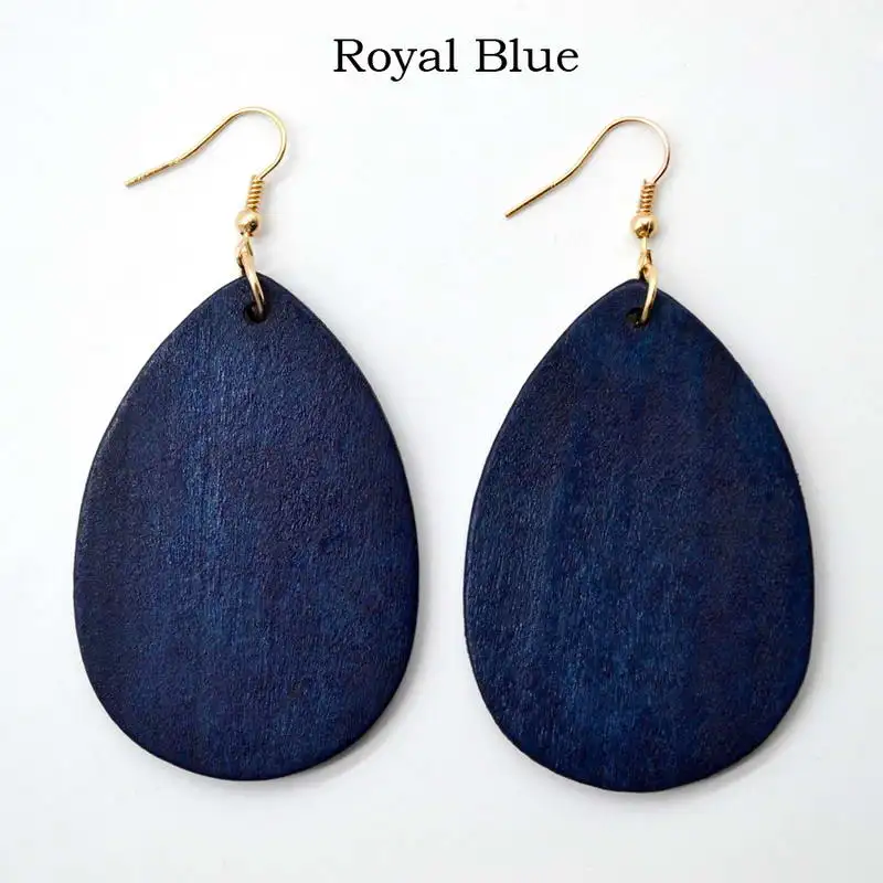 Круглые деревянные серьги с монограммой для женщин Новая мода персонализированные ювелирные изделия из натурального дерева - Окраска металла: E3058 Royal Blue