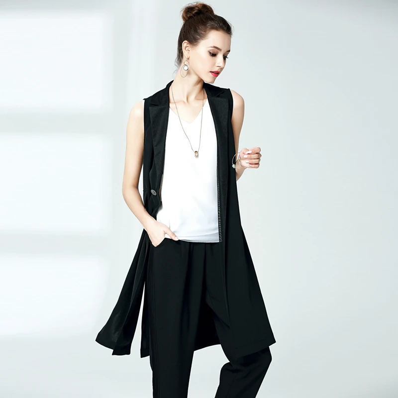Long tunic vest street style for women black