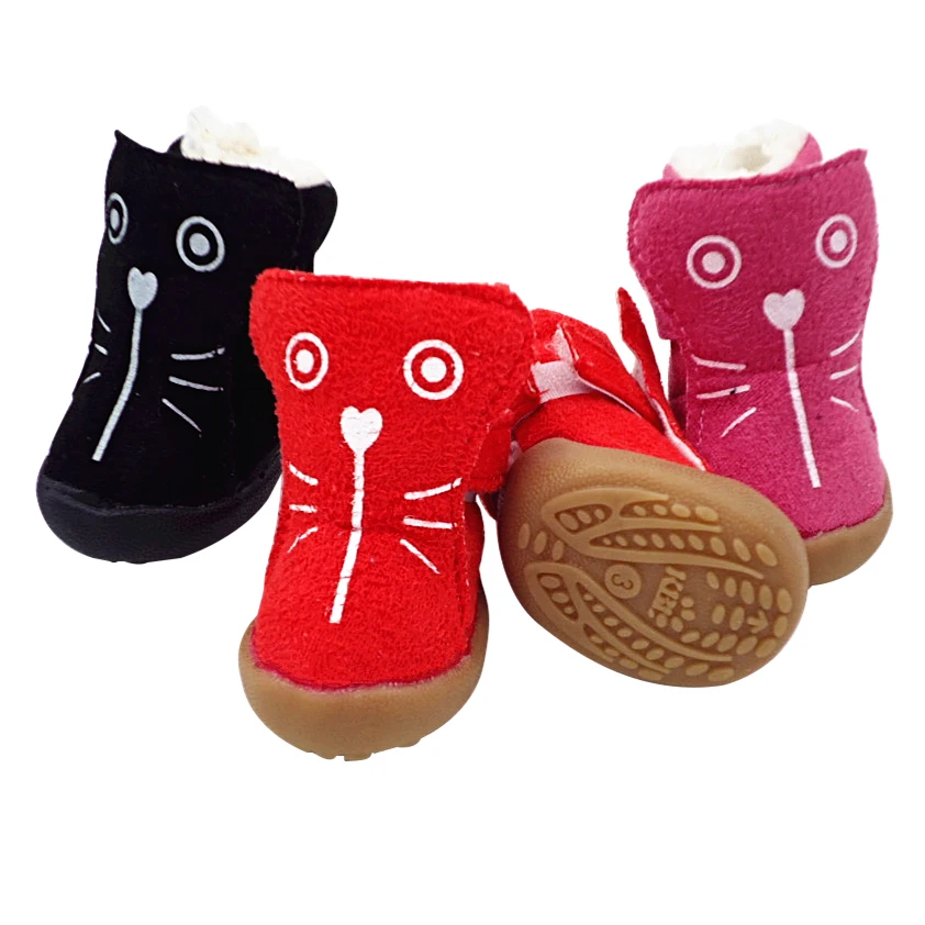 Обувь для маленьких собак; зимние теплые ботинки; обувь для домашних животных; обувь для собак и кошек; Милая обувь для кошек; зимние ботинки для щенков; водонепроницаемые ботинки; цвет красный, розовый, черный