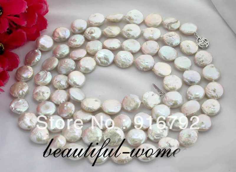 

>>>>>>long 50" 14mm nature coin white freshwater pearl necklace