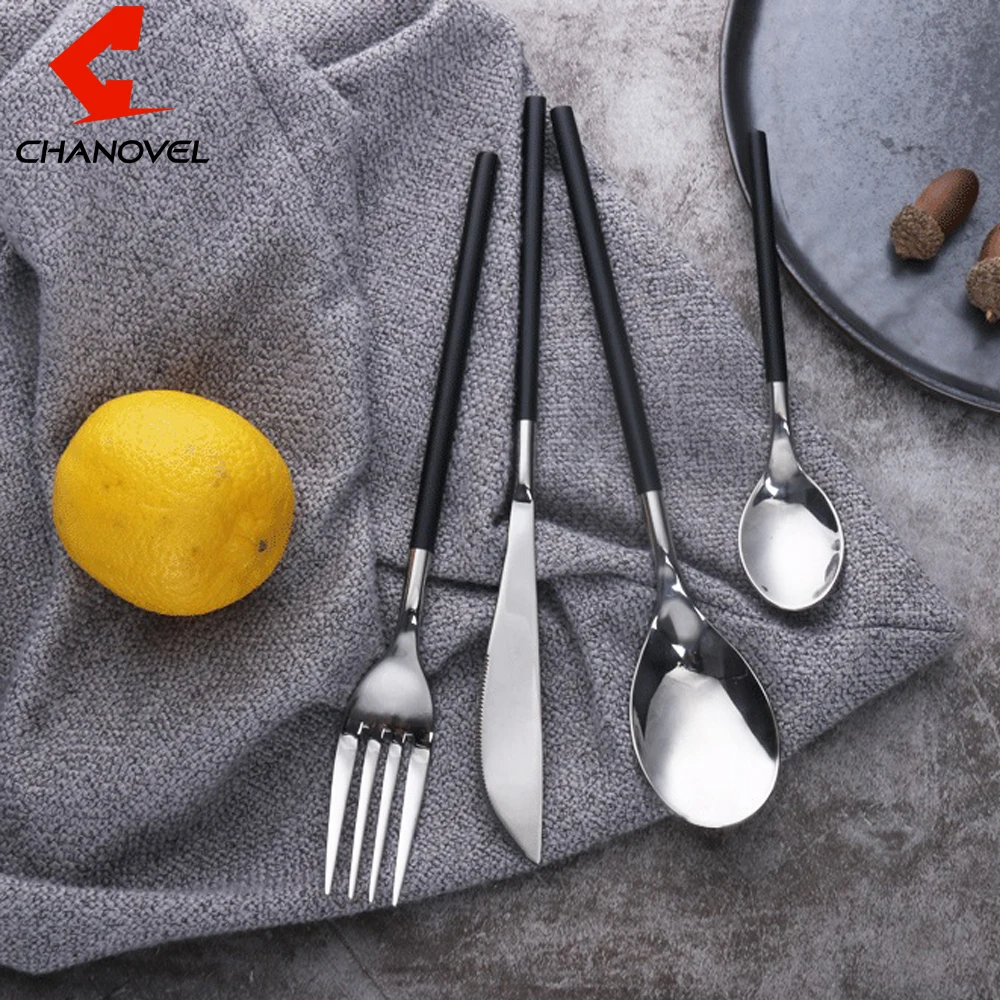 

CHANOVEL 4 Pieces Tableware 304 Stainless Steel Western Dinnerware Set Classic Dinner Set Knives Forks TeaSpoons Wedding Dining