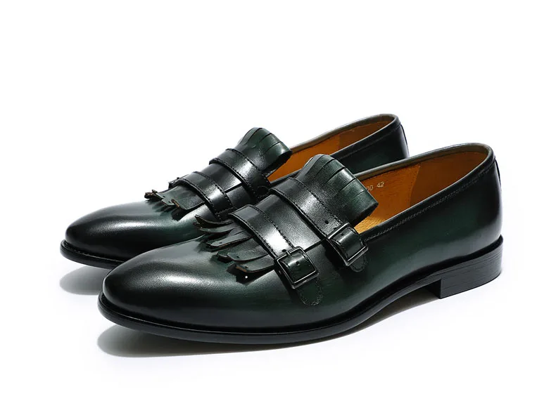 Классические мужские лоферы FELIX CHU; повседневные модельные туфли из натуральной кожи с двойным ремешком; цвет коричневый, зеленый; Мужская обувь для свадьбы, вечеринки, банкета