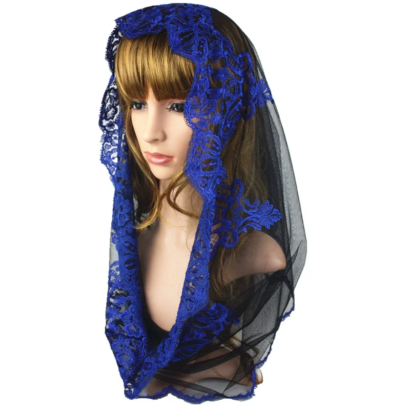 

Blue embroidery infinity lace veil lace chapel scarf mantilla catholic veil for Lady and girls