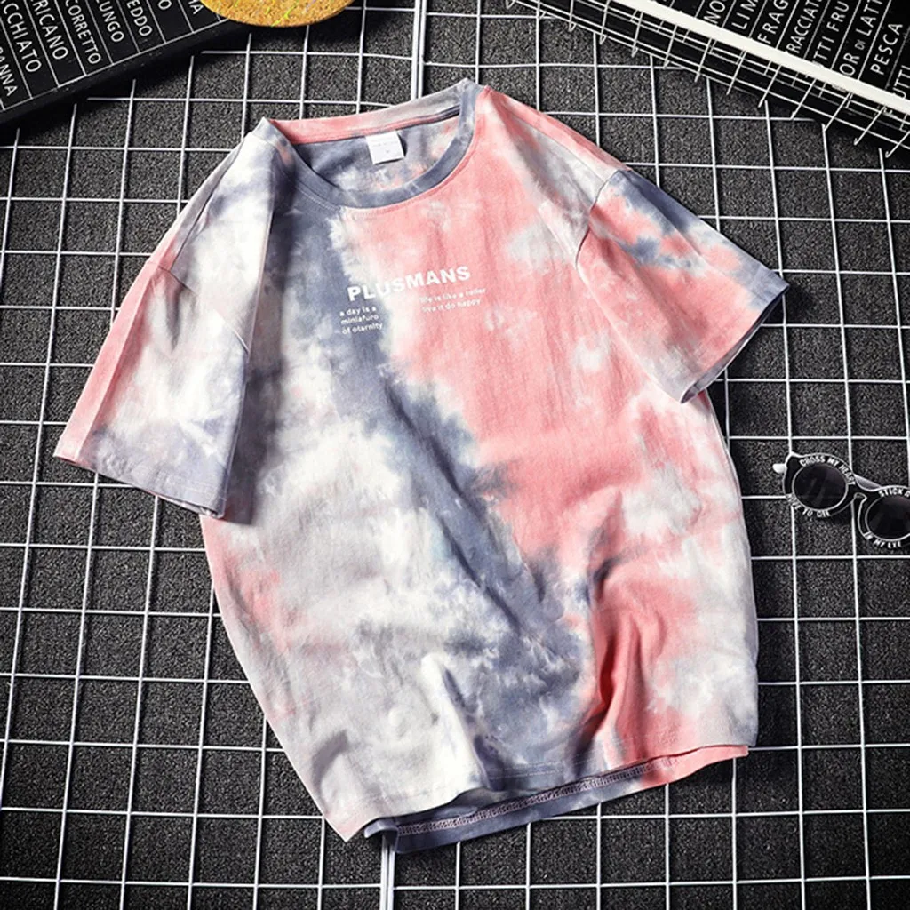 Мужская футболка camisetas, летняя новая стильная модная футболка с коротким рукавом и принтом, мужская верхняя одежда, удобная футболка homme - Цвет: Pink