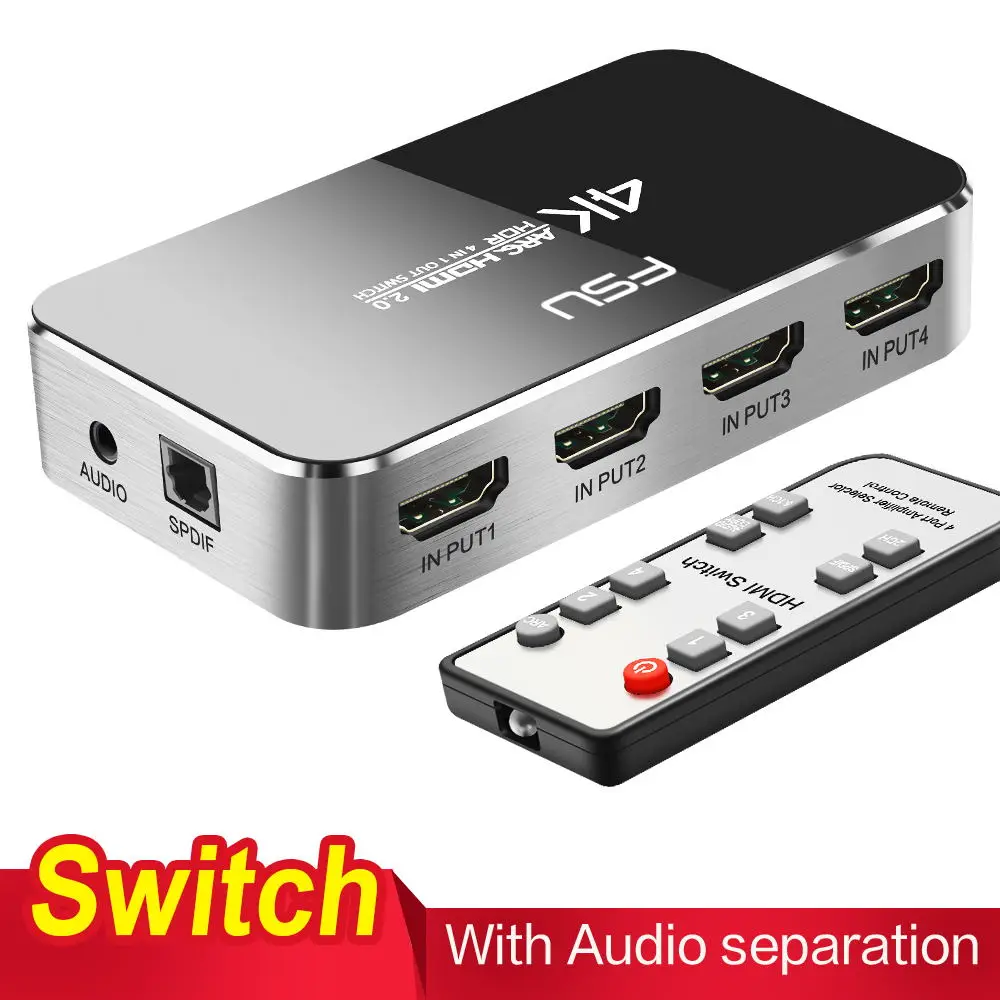 HDMI Switch 2.0 4K 60HZ HDR HDMI Splitter Switch 4 In 1 Out HDMI Switcher Audio Extractor ARC & IR Control For PS3 PS4 HDTV