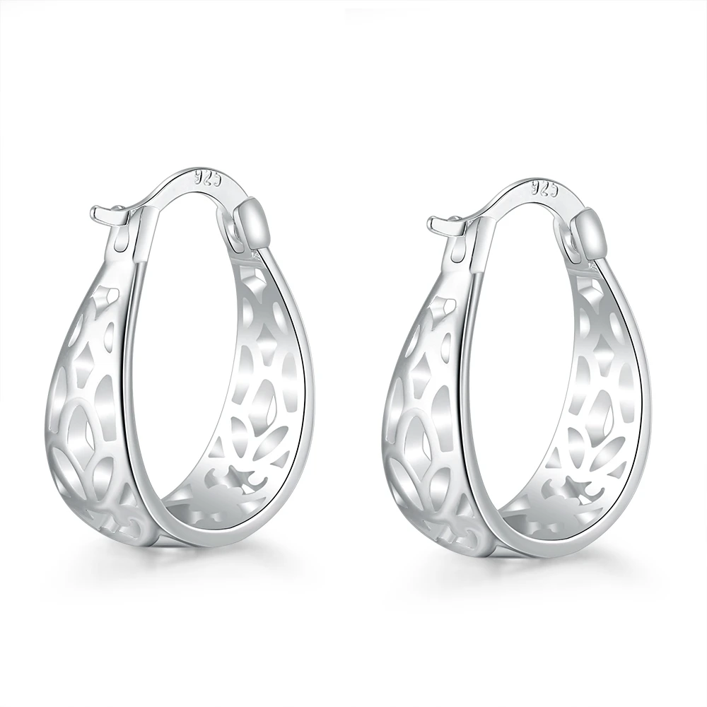 

Hot Sale New 925 Sterling Silver Vintage Hollow Out Design Hoop Loop Earrings Jewelry Elegant Design For Woman