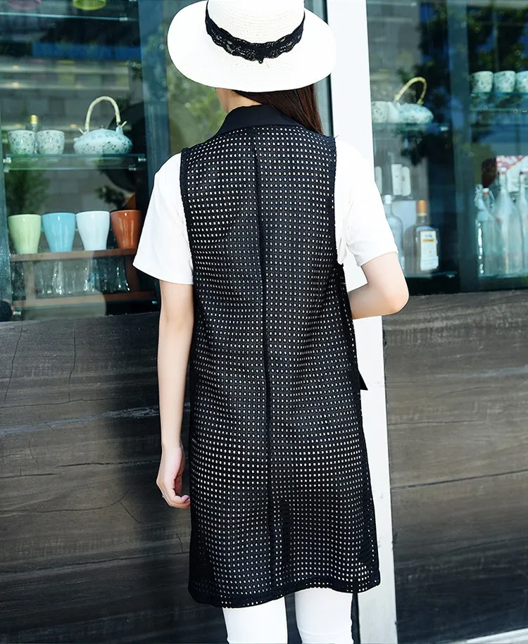 Women falsePocket Long Vest Coat plus size M-4XL Elegant Office Suits Sleeveless Jacket Female Waistcoat Colete Feminino