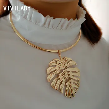 

VIVILADY New Bohemian Monstera Leaf Jewelry Sets Women Tropical Choker Necklace Earrings Boho Statement African Wedding Gift