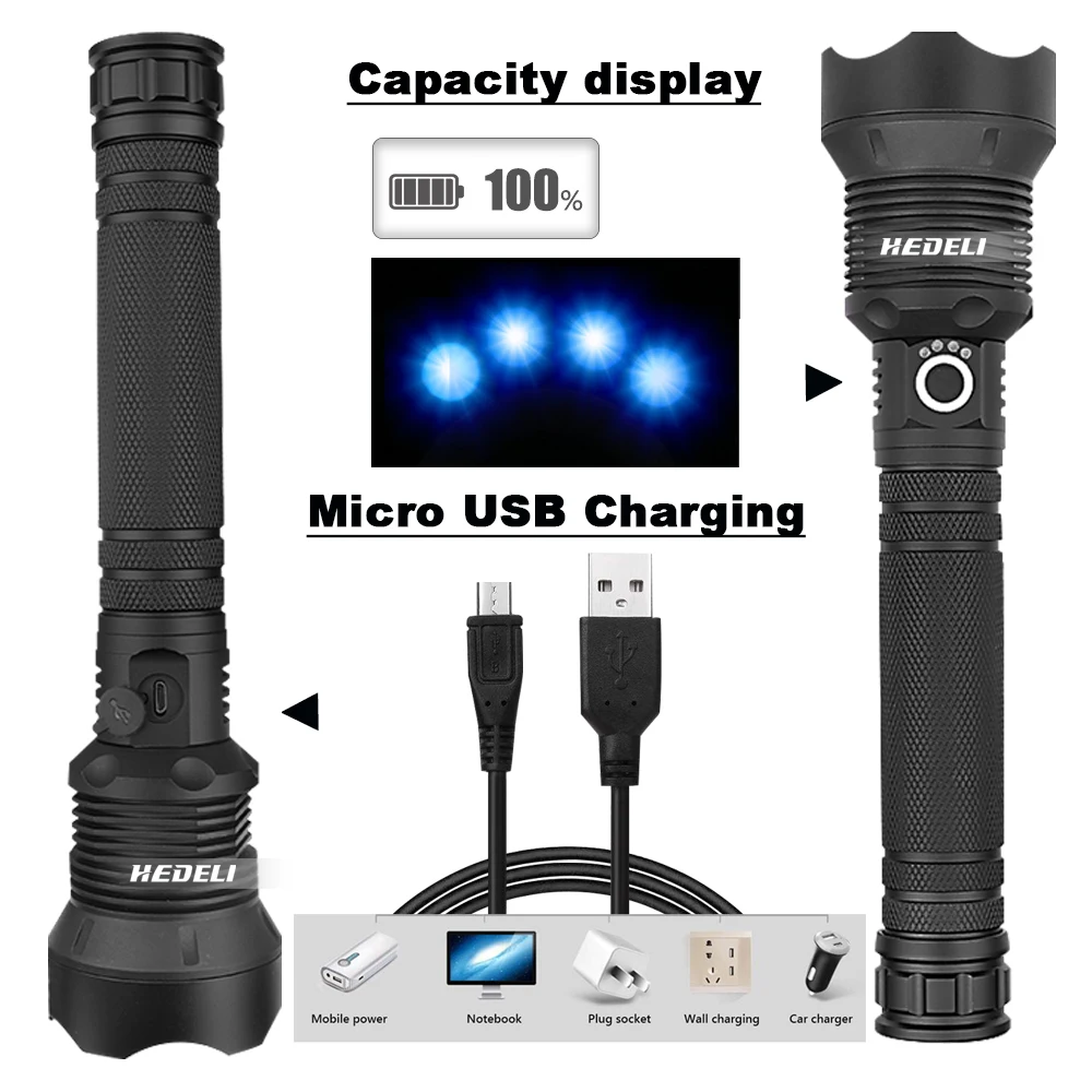 90000 Lumens XLamp Xhp70.2 Most Powerful Led Flashlight Zoom Torch Usb Xhp70