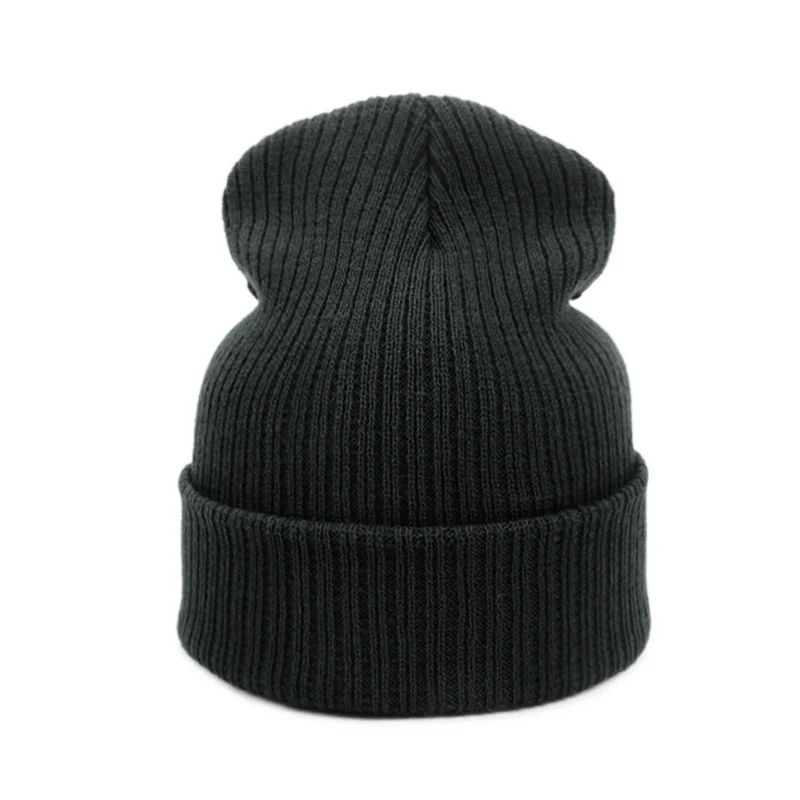 Новая модная зимняя шапка для женщин и мужчин, зеленая шапка Skullies Beanie, теплые шапки унисекс, вязаная шапка для мужчин, бини, простая теплая мягкая шапка - Цвет: Black