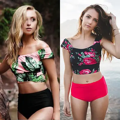 

Brand Bikini 2017 Floral Print Swimwear Women High Waist Swimsuit Off Shoulder Bikini Set Bikinis Women Monokini