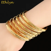 Ethlyn 6Piece/Lot Ethiopian Gold Color Openable Charm Bracelets For Women Round Bangle Jewelry Bracelets & Bangles B37