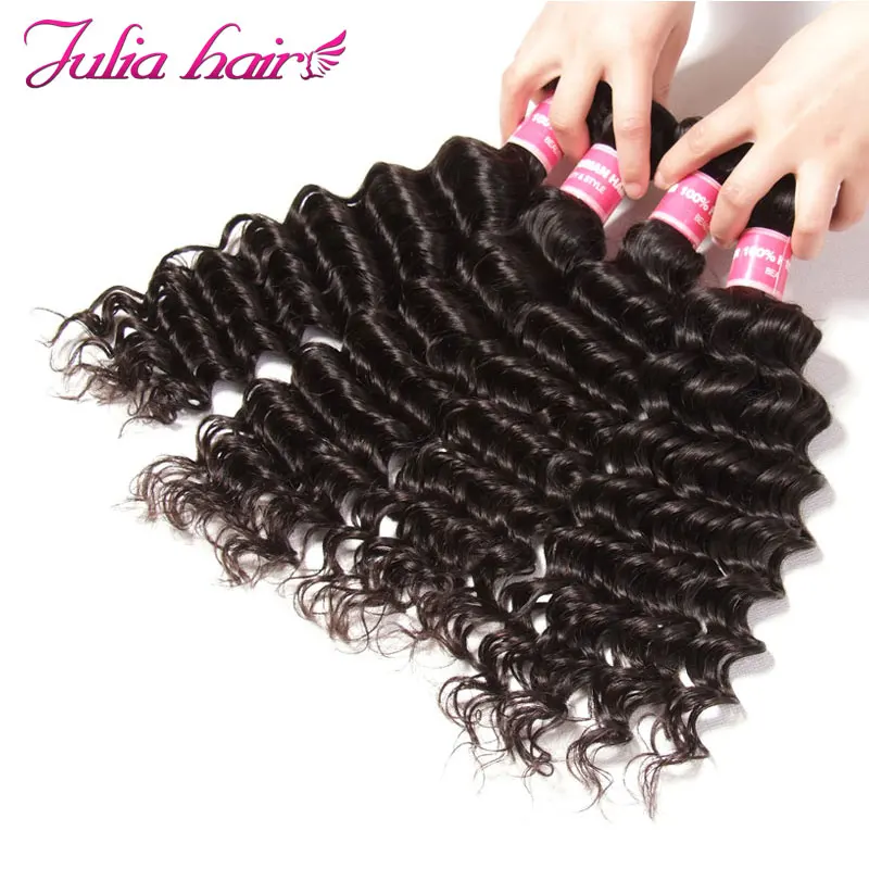 Ali Julia Волосы Бразильские глубокие волнистые пучки волос человеческие волосы 4 пучка предложения remy наращивание волос двойной уток