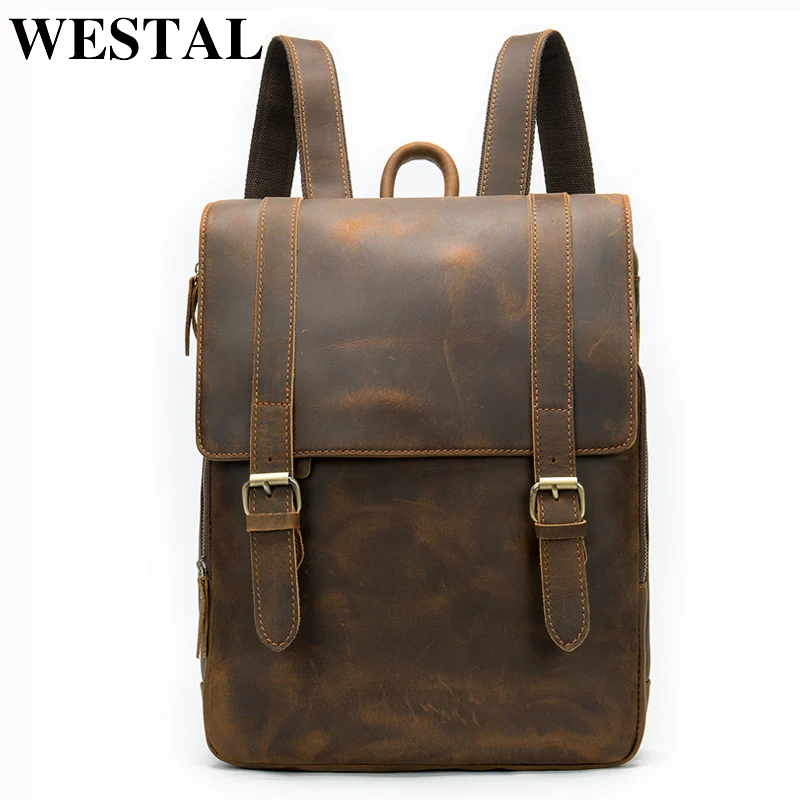 

WESTAL men's crazy backpack for men laptop backpack bussiness schoolbag multi-function new cover daypack vintage shoulder bag