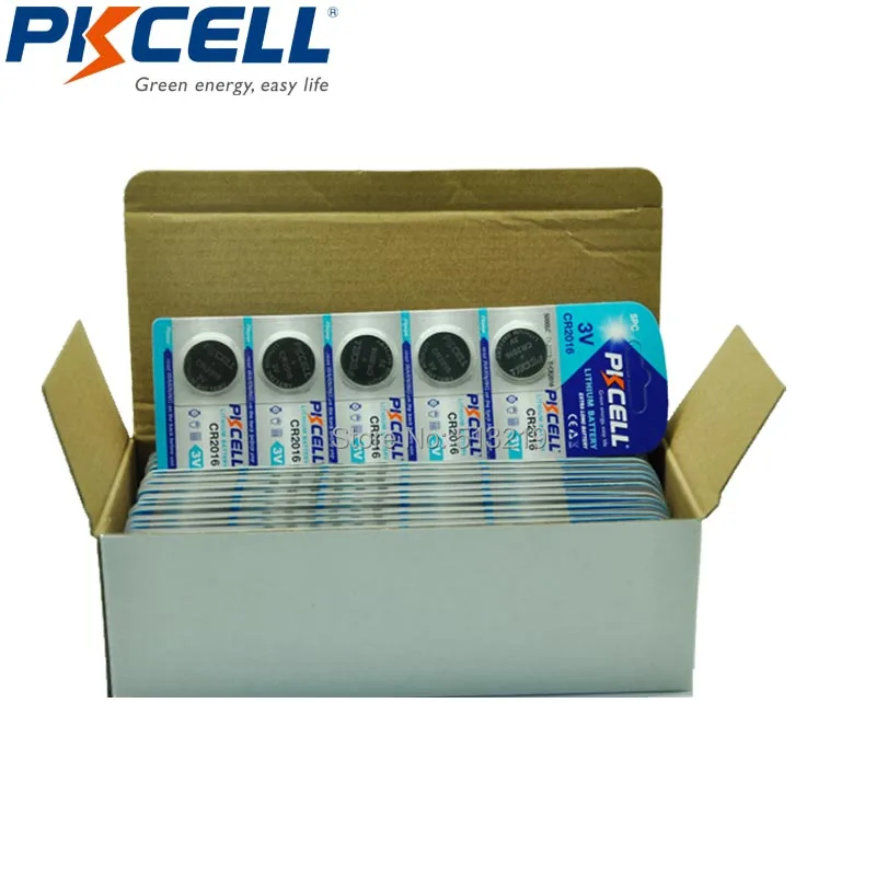 

500Pcs/100card PKCELL CR2016 2016 DL2016 3V Lithium Button battery