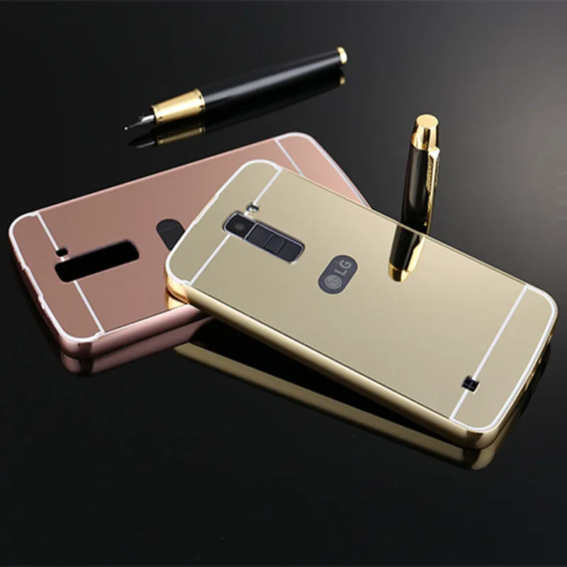 

Luxury K10 Gold Plating Aluminum Frame Hybird Mirror Case For LG K10 K420N K430DS K430DSF Phone Back Cover Capa