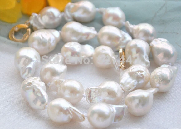 

Wholesale fast Lustre 17" 20mm WHITE DRIP BAROQUE KESHI REBORN PEARL NECKLACE