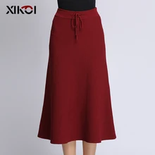 XIKOI Новые популярные Стильные рабочие юбки зимние женские повседневные сплошные вязаные юбки на шнуровке посылка