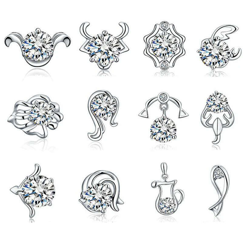 1 пара модных шикарных 12 созвездия зодиака знак серьги-гвоздики знак посеребренные серьги для женщин ювелирные аксессуары