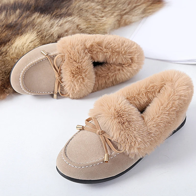 

Karinluna New wholesale khaki black warm plush women shoes woman Driving flats shoes winter comfortable woman shoes mother shoes