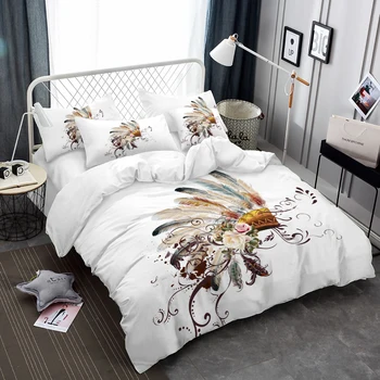 

Tribal Feather Print Bedding Set Colorful Dreamcatcher Print Duvet Cover Set Bohemia Owl Print Bed Cover Pillowcase 3Pcs D40