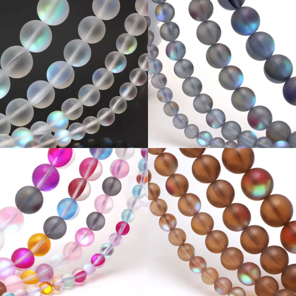 

Olingart 6 8 10 12mm Multicolor Round bead Matte Glitter Light Crystal Moon Stone Beads for Bracelet Necklace DIY Jewelry Making