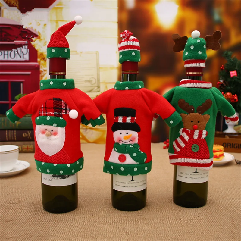 2 шт./компл. рождественские украшения вина свитер на бутылку с откидной крышкой Санта Клаус Вязание Шапки для год Рождество дома Обеденный стол вечерние Декор