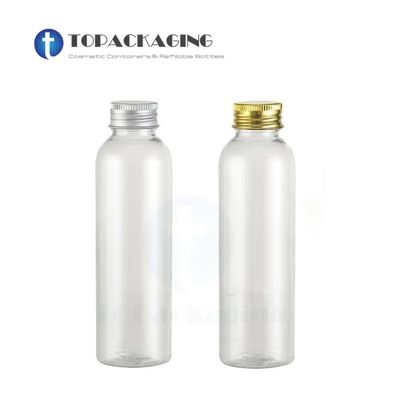 30PCS*100ML Screw Cap Bottle Aluminum Lid Clear Plastic Cosmetic Container Sample Makeup Packing Shower Gel Shampoo Essence Oil